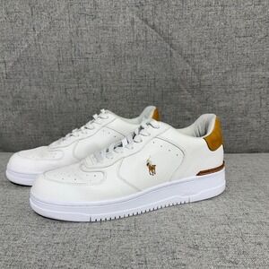 Polo Ralph Lauren Men 10 White Leather Masters Court Deckwash Low Top Sneakers